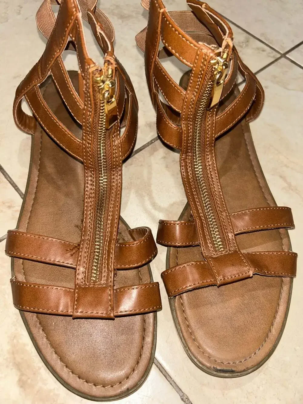 Women's Brown Gladiator Sandals with Front Zipper Size 11